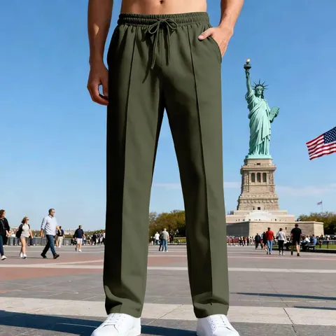Herren American Vintage Oversized Gerade Freizeithose 100% Polyester Kordelzug Hose Für Den Täglichen Reise Sport Wear