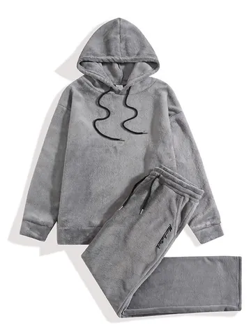 Men's Oversized Casual Fleece Hoodie And Pants Set Warm Winter Pullover Sweatshirt And Sweatpants Top And Bottom Outfits