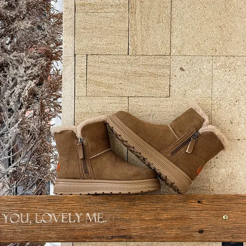 Women Winter Snow Boots Warm Plush Lined Suede Mid-Calf Boots Side Zipper Non-Slip Thick Sole Solid Color Daily Outdoor Cotton Shoes