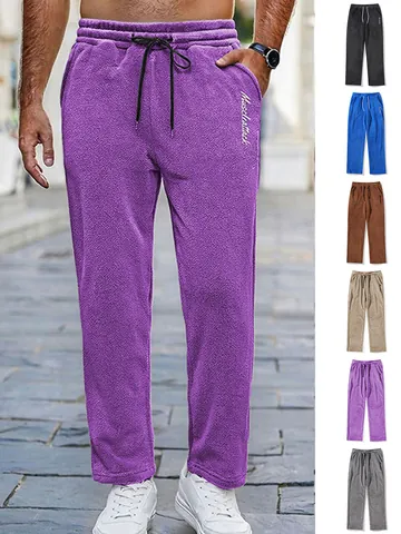 Muscleattack Embroidery Men's Fleece Sweatpants Casual Drawstring Pocket Thick Warm Winter Pants Men Active Joggers