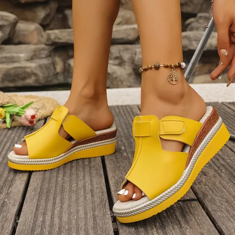 Sandales Compensées à Plateforme pour Femmes Grande Taille Auto-Agrippantes Bout Ouvert Chaussures de Plage Légères Décontractées