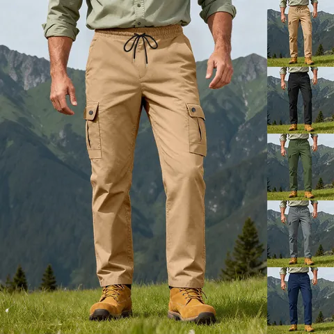 Pantalón Cargo Táctico Vintage para Hombre Aire Libre Casual Multi-Bolsillos Corte Recto Poliéster Estilo Amekaji