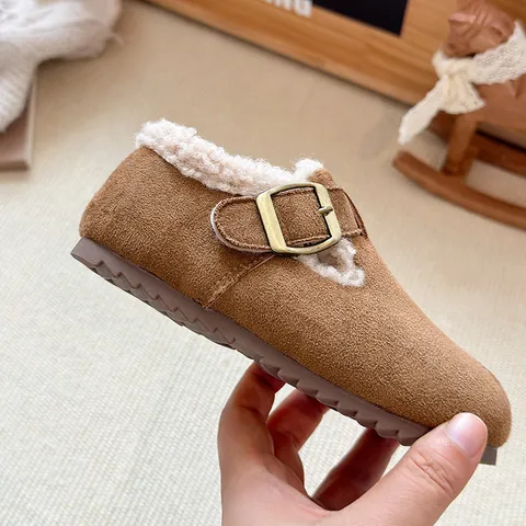 Zapatos de Algodón Cálidos de Invierno para Niños Mocasines Estilo Británico Con Forro de Imitación Lana de Cordero Suela de Caucho