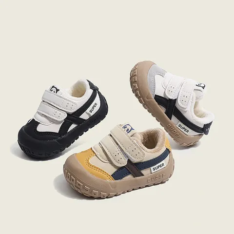 Toddler Boys Girls Winter Warm Sneakers Fleece Lined Baby First Walker Shoes Anti-Slip Hook And Loop Kids Casual Outdoor Sport Shoes