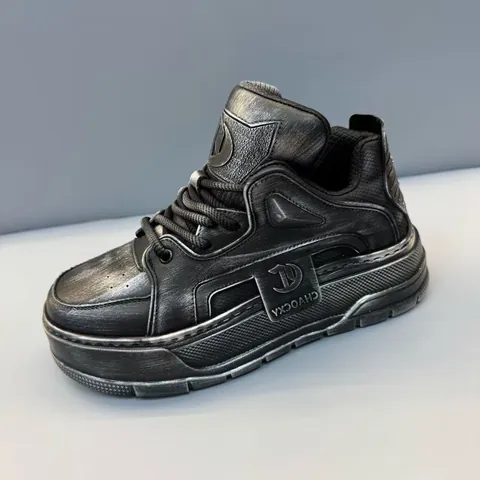 Chaussures Montantes en Cuir de Vachette Hommes Automne Hiver Semelle Épaisse Baskets Décontractées Antidérapantes Chaussures de Sport Mode