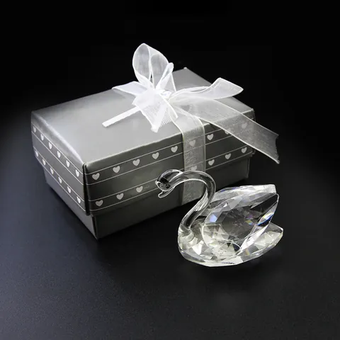 Elegante Figura de Cisne de Cristal Transparente Adorno de Vidrio Facetado Con Caja de Regalo para Boda Cumpleaños