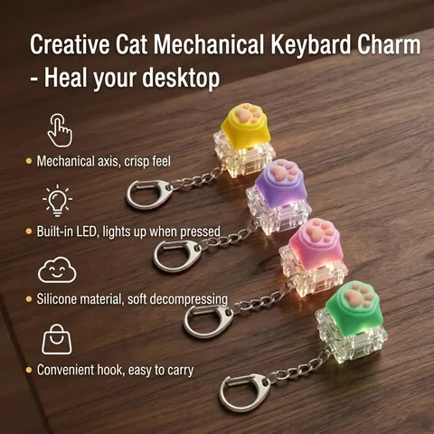 Creative Cat Paw Mechanical Keyboard Keycap Keychain Glowing Stress Relief Fidget Toy Silicone ABS Switch Tester Pendant