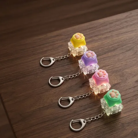 Creative Cat Paw Mechanical Keyboard Keycap Keychain Glowing Stress Relief Fidget Toy Silicone ABS Switch Tester Pendant