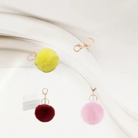 Faux Rex Rabbit Fur Ball Keychain Soft Fluffy Plush Pompom Bag Charm With Gold Lobster Clasp For Women Girls Bag Accessories