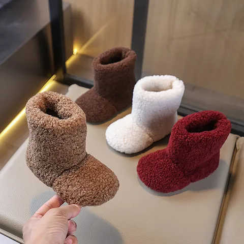 Kids Lamb Wool Snow Boots Toddler Fleece Lined Winter Warm Shoes Slip On Furry Boots For Boys Girls Non Slip Sole