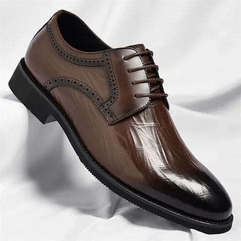 Chaussures Derby en Cuir Recyclé pour Hommes Business Formelles Motif Crocodile Brogue Gaufré Mariage Respirantes