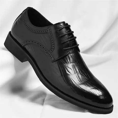 Chaussures Derby en Cuir Recyclé pour Hommes Business Formelles Motif Crocodile Brogue Gaufré Mariage Respirantes