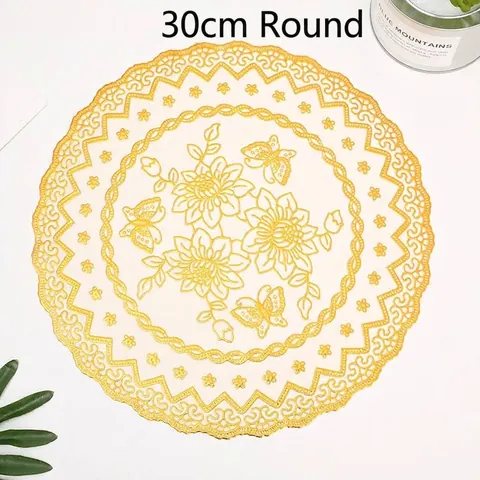 European Hollow Out PVC Placemats Floral Gold Silver Bronzing Heat Resistant Dining Table Mats Coasters For Home Kitchen Decoration