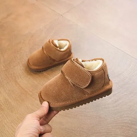 Bottes de Neige Chaudes d'Hiver pour Enfants en Suède de Vache Doublées en Peau de Mouton Synthétique Bottines Antidérapantes