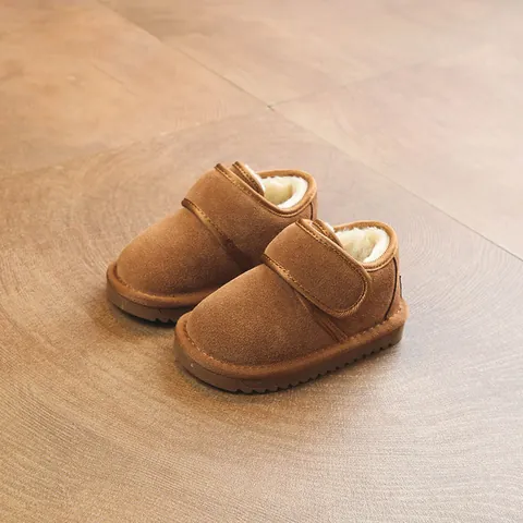 Bottes de Neige Chaudes d'Hiver pour Enfants en Suède de Vache Doublées en Peau de Mouton Synthétique Bottines Antidérapantes
