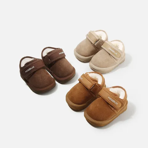 Toddler Baby Snow Boots Winter Suede Leather Artificial Plush Lined Warm Shoes Anti-Slip Soft Sole First Walkers For Boys Girls