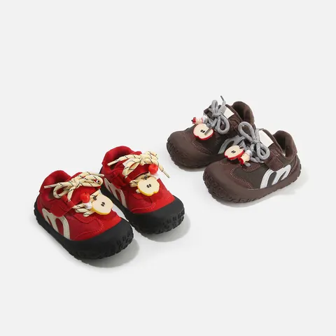 Infant Toddler Baby Winter Warm Fleece Lined Shoes Anti-Slip Rubber Sole Pigskin Suede Sneakers With Apple Charm For Boys Girls