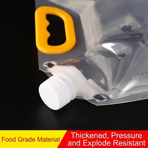 Transparent Stand-Up Spout Pouch Liquid Packaging Bag With Portable Yellow Handle For Beer Juice Beverage Storage Takeaway Pouch