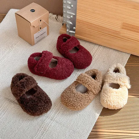 Παιδικά Παπούτσια Χειμερινά Fleece Sherpa Ζεστά Γαλλικού Στυλ Παπούτσια Mary Jane για Νήπια Κορίτσι Αγόρι Αντιολισθητικά Βαμβακερά Παπούτσια Πριγκίπισσας