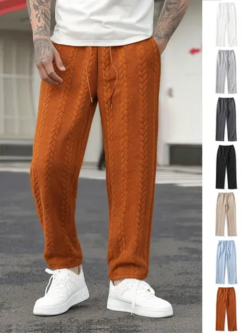Pantaloni Sportivi da Uomo Casual a Trecce Tinta Unita Coulisse Gamba Larga Dritti Vestibilità Comoda Pantaloni Morbidi per Autunno Primavera