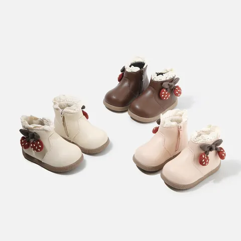 Kleinkind Mädchen Kunstleder Prinzessin Kurze Stiefel Mit Spitzenbesatz Erdbeere Schleife Dekoration Rutschfeste Weiche Sohle Seitenreißverschluss