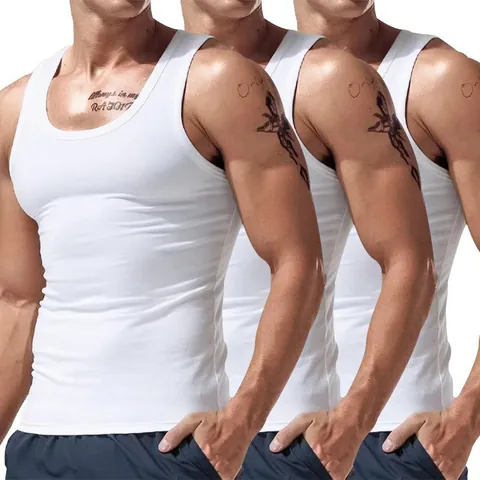 Men's American Sport Tank Top Pack Sleeveless Slim Fit Round Neck Muscle Tee Workout Gym Base Layer Solid Sleeveless Tops
