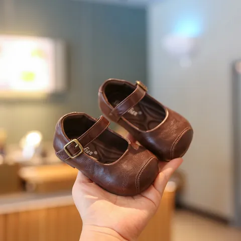 Toddler Girl Princess Shoes Microfiber Leather Soft Sole Mary Jane Flats Autumn Infant Baby First Walker Non Slip Shoes