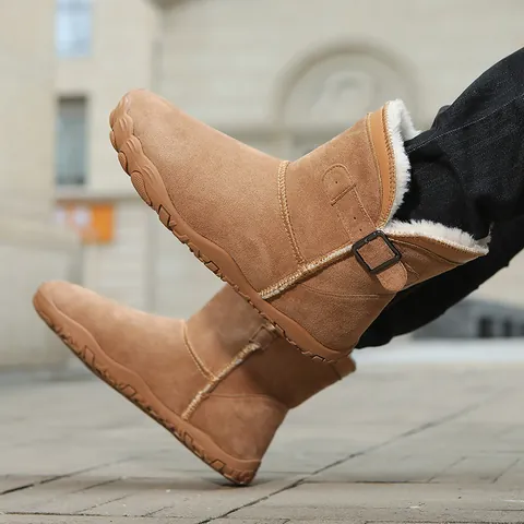 Dames Suède Sneeuwlaarzen Brede Teen Winter Warm Pluche Gevoerd Halverwege de Kuit Outdoor Antislip Platte Zool Schoenen