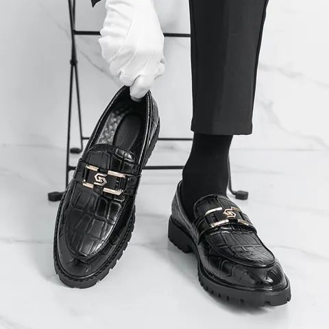 Mocassins Business Casual Homme Style Britannique Motif Crocodile Cuir PU Bout Pointu Chaussures Habillées