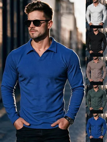 Herren Herbst Winter Langarm Poloshirt Einfarbig Polyester Dralon Stoff Casual Sportlich Top Atmungsaktiv Warm Weich Bekleidung