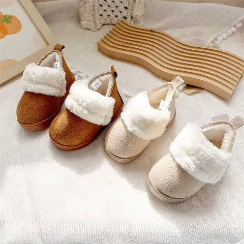Winter Verdickt Warm Baby Schneestiefel Für Kleinkinder Kinder Unisex Wildleder Pelzbesatz Rutschfest Weiche Sohle Baumwollschuhe
