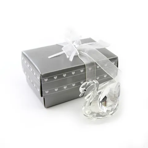 Elegante Figura de Cisne de Cristal Transparente Adorno de Vidrio Facetado Con Caja de Regalo para Boda Cumpleaños