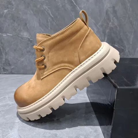 Bottes Martin Homme Rétro Cuir de Vachette Première Couche Style Américain Mi-Haut Semelle Souple Travail Grandissant
