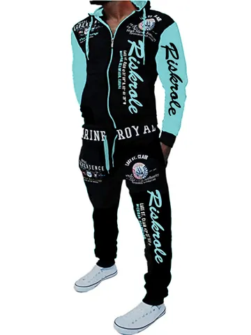 Men's Full Zip Hoodie Top And Bottom Polyester Printed Autumn Winter Casual Sportswear Jogging Suit