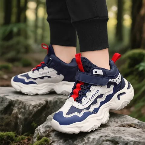 Kids Sport Sneakers Boys Girls Lightweight Warm Dad Shoes Synthetic Leather Velcro Non-slip Outdoor Casual Running Shoes