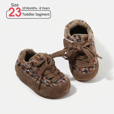 Baby Winter Walking Shoes Toddler Fleece Lined Warm Sneakers Non-Slip Knit Patchwork Pigskin Casual First Walker Shoes