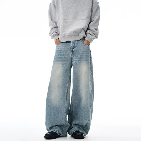 Jeans Larghi Vintage Azzurri American High Street per Uomo Donna Pantaloni Denim Larghi Dritti Stile Streetwear Retro
