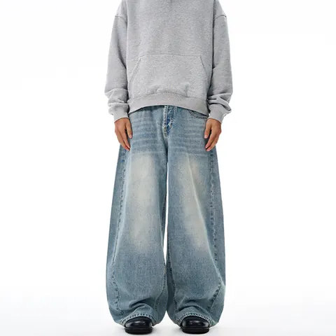 Jeans Larghi Vintage Azzurri American High Street per Uomo Donna Pantaloni Denim Larghi Dritti Stile Streetwear Retro