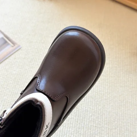 Bottes Martin pour Enfants Hiver Rétro en Similicuir Doublées de Polaire Bottines Chelsea pour Garçons Filles Style Britannique Fermeture Éclair Latérale Bottines Antidérapantes