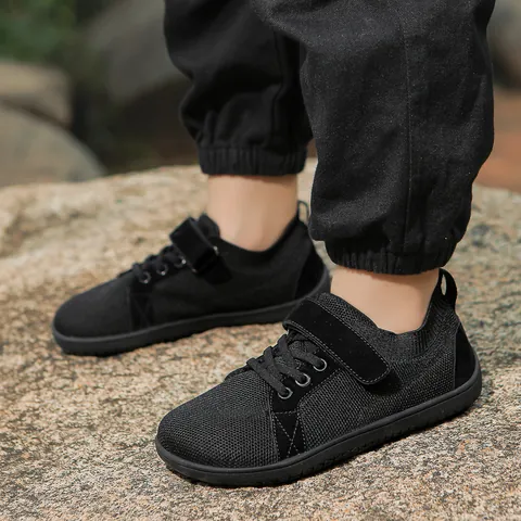 Kids Outdoor Sneakers Wide Toe Box Breathable Canvas Casual Sports Shoes With Hook-and-Loop For Running Hiking Jump Rope