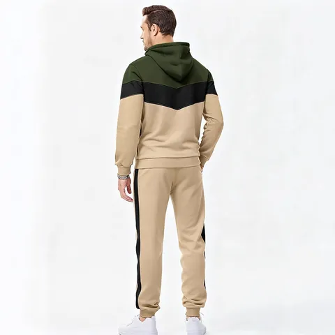 Men's Winter Fleece Lined Activewear Set Colorblock Hooded Sweatshirt And Sweatpants Top And Bottom Casual Tracksuit