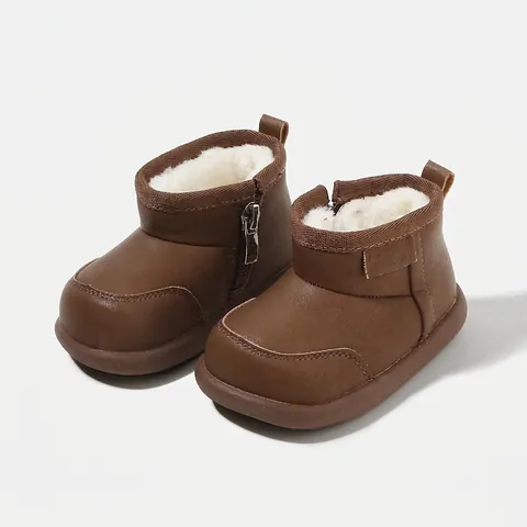 Toddler Kids Baby Snow Boots Warm Faux Fur Lining Synthetic Leather Side Zipper Winter Outdoor Non-Slip Ankle Boots