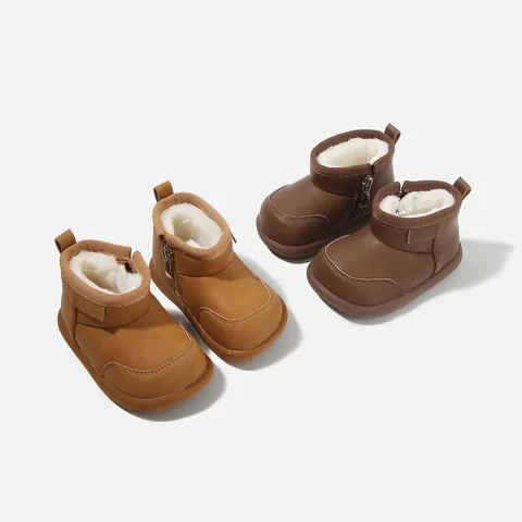Toddler Kids Baby Snow Boots Warm Faux Fur Lining Synthetic Leather Side Zipper Winter Outdoor Non-Slip Ankle Boots