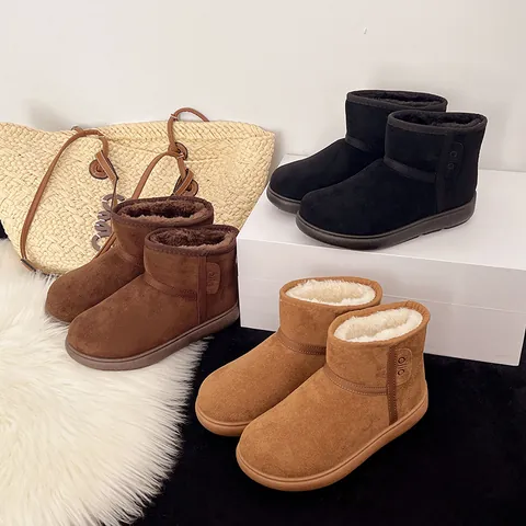 Stivali da Neve Caldi Invernali da Donna in Camoscio Artificiale Punta Tonda Stivaletti Corti Suola Spessa Foderati in Peluche Scarpe Casual Slip On