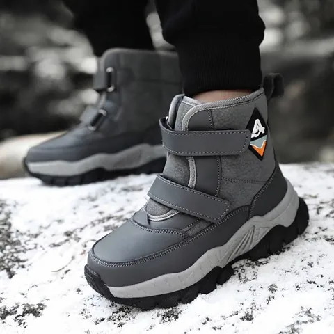 Boys Snow Boots Winter Fleece Lined Warm High Top Outdoor Sneakers For Kids Non-Slip Hook And Loop Student Shoes