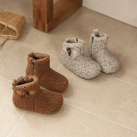 Girl's Winter Plush Boots Warm Faux Fur Lining Side Zipper Toddler Snowflake Sherpa Boots Anti-slip Fleece Outdoor Cotton Shoes
