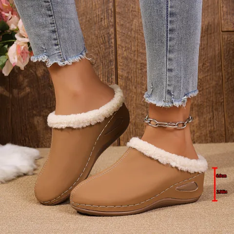 Dames Sleehak Kunstbont Pantoffels Plateau Mules Warme Pluche Voering Antislip Casual Thuis Binnenshuis Hoogte Verhogend Schoenen