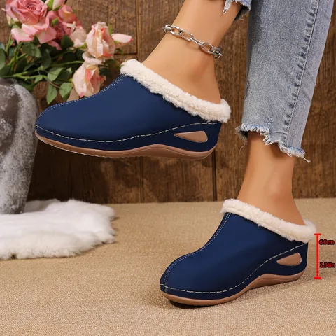 Dames Sleehak Kunstbont Pantoffels Plateau Mules Warme Pluche Voering Antislip Casual Thuis Binnenshuis Hoogte Verhogend Schoenen