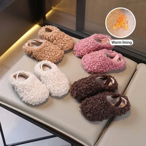 Toddler Kids Baby Girls Winter Warm Plush Fleece Shoes Thickened Padded Casual Non-slip Cotton Shoes Soft Sole Elastic Strap