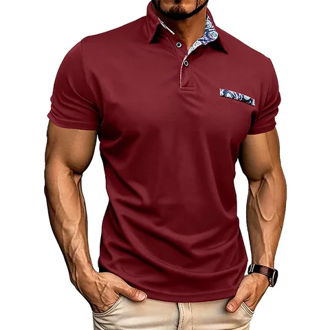 Men's Quick Dry Slim Fit Polo Shirt Short Sleeve Breathable Sport Golf Top With Paisley Floral Trim Casual Fashion Polo Shirt